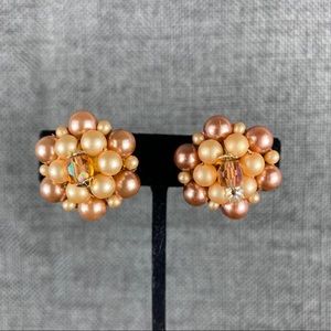 Vintage Peach & Brown Japan Clip On Earrings